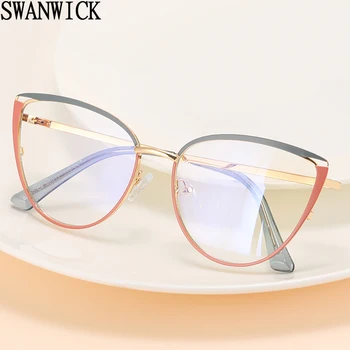 Металлические очки Swanwick с прозрачными линзами против синего света, оправа для женских очков 
