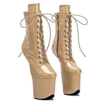 LAIJIANJINXIA/ Новые пикантные ботильоны на высоком каблуке без каблука, женская обувь для танцев в ночном клубе на платформе из лакированной искусственной кожи