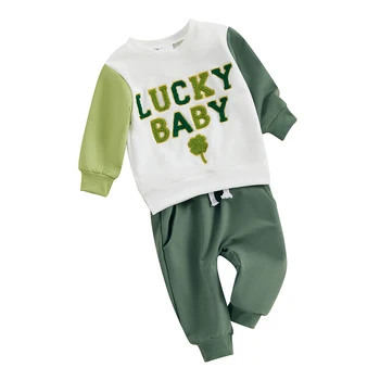 Одежда На День Святого Патрика для маленьких мальчиков и девочек, толстовка с длинным рукавом и буквенной вышивкой, зеленые наряды