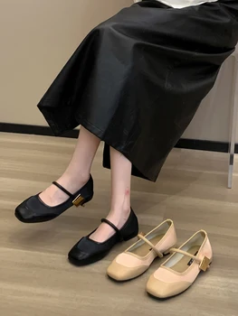 2023 Весенне-Осенняя Новая женская обувь с Квадратным Носком и Мелким Носком Mary Jane На Плоской Подошве