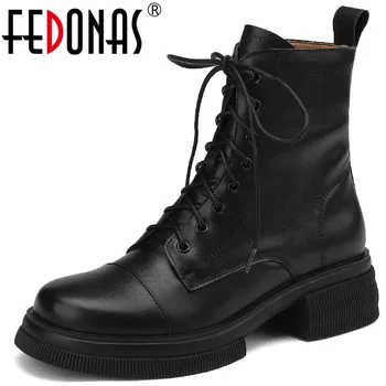 FEDONAS/ Классические офисные женские повседневные женские ботильоны; сезон осень-зима; Женская обувь из натуральной кожи на толстом каблуке; Модные лаконичные ботинки;