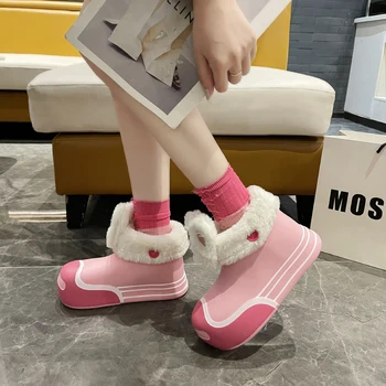 Зимние женские хлопчатобумажные ботинки 2023 года, новая двухцветная Корейская версия, водонепроницаемые зимние ботинки из ЭВА, плюс хлопковая теплая женская хлопчатобумажная обувь