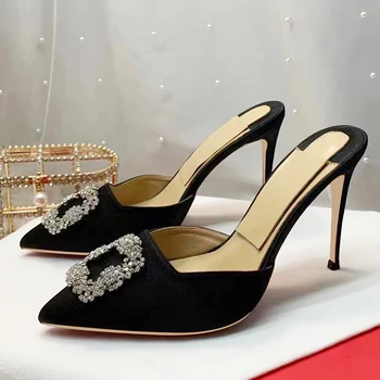 Замшевые туфли на высоком каблуке с бриллиантами, свадебные туфли с острым носком, босоножки на мелкой шпильке, Роскошная дизайнерская обувь