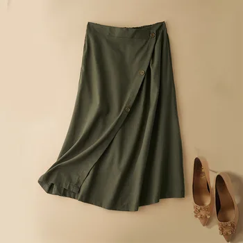 Женская однотонная хлопчатобумажная льняная юбка средней длины с эластичной резинкой на талии в стиле Pokect, эстетичная одежда, уличная весенняя одежда faldas