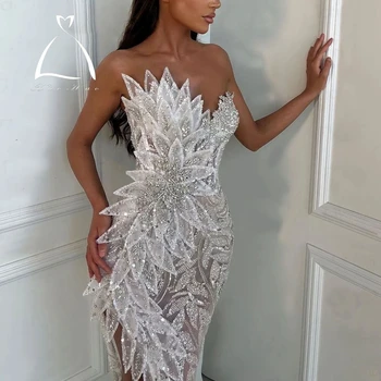 Модное вечернее платье ручной работы с 3D листьями, блестящие платья для выпускного вечера в Дубае с разрезом сбоку, праздничные платья для свадебной ночи, одежда для дня рождения