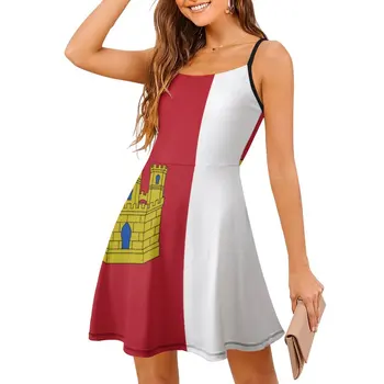 Женское платье-слинг с флагом Кастилии-Ла-Манчи, новинка, платье на бретельках, графическое, крутое, экзотическое женское платье, коктейли
