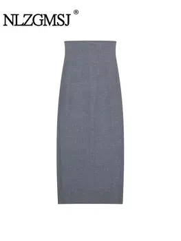 Осенняя однотонная юбка миди для женщин TRAF 2024, Элегантные тонкие юбки с высокой талией, женские модные облегающие юбки с разрезом сзади для поездок на работу