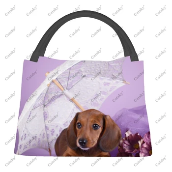 переносная алюминиевая пленка для животных dachshund, сумка для ланча в холодильнике, Дорожная Теплоизоляционная Переносная сумка для ланча