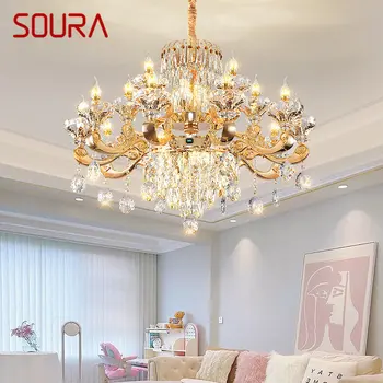Европейская хрустальная люстра SOURA, роскошная светодиодная современная свеча, винтажный подвесной светильник для дома, гостиной, столовой, спальни