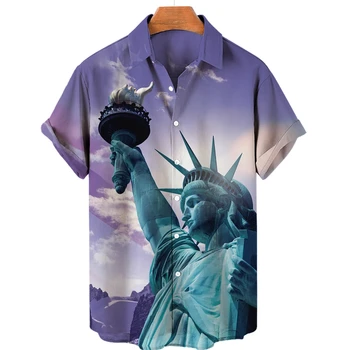 Винтажная гавайская мужская рубашка с 3D Эйфелевой башней, повседневная однобортная рубашка всемирного наследия, летняя мода Y2k, рубашки с коротким рукавом