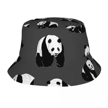 Уличные шляпы-панамы с пандами на серой панаме, мужская хлопковая рыбацкая кепка с изображением медведя панды, милая реверсивная шляпа для рыбалки, осень