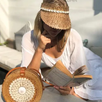 Модный козырек в виде ракушки для женщин Солнцезащитный козырек с полым верхом Летние Соломенные шляпы Женские Пляжные шляпы Оптом