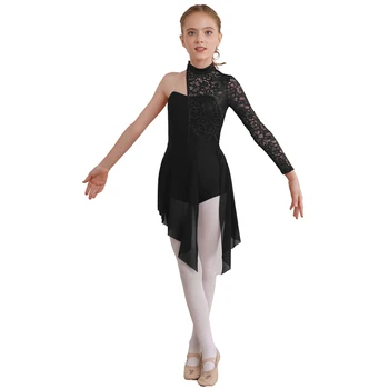 Гимнастическое Балетное платье для маленьких девочек, цельные шорты для мальчиков, комбинезон, Кружевной лиф с цветочным рисунком, Лирический танцевальный костюм для фигурного катания