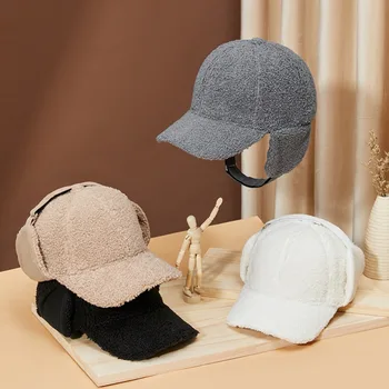 Бейсболка с утолщением из овечьего флиса, роскошные ветрозащитные шапки-бомберы с защитой ушей, сохраняющие тепло, теплая остроконечная шляпа для мужчин и женщин