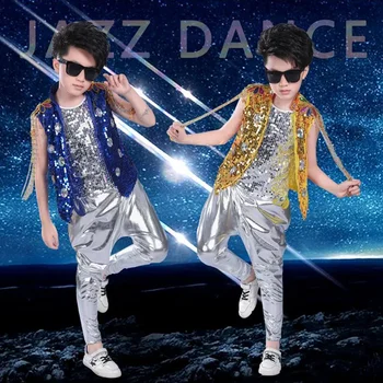 Детские наряды в стиле хип-хоп с блестками, топы для джазовых чечеток для девочек + брюки Для мальчиков, детская танцевальная одежда для сцены, костюмы для бальных вечеринок
