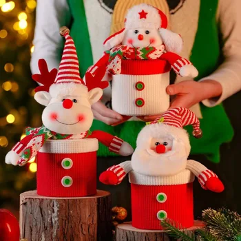 Рождественская коробка конфет из трикотажной ткани, Маленькая закуска, Причудливые Рождественские Банки для конфет, Праздничный мультяшный дизайн, Подарочная коробка большой емкости