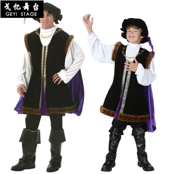 Ренессансный Викторианский костюм Мальчика-принца Короля, Дворцовый Средневековый костюм для детей и взрослых, модный Косплей на Хэллоуин, Благородный Ретро-плащ