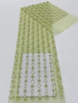 Роскошная Африканская ткань с тяжелой вышивкой бисером, Нигерийский 3D цветочный тюль, кружева, блестки, французская ткань для свадебного компакт-диска
