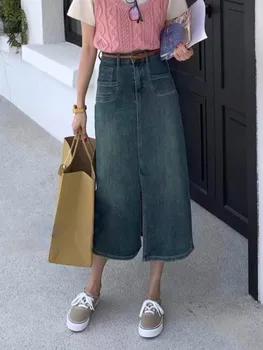 ZHISILAO, Новая джинсовая юбка Миди трапециевидной формы, женская повседневная Классическая джинсовая юбка на резинке с высокой талией, Лето 2023
