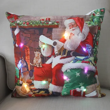 Светодиодный Рождественский чехол для подушки С Рождеством, Санта-Клаус, декор для подушки, Сказочные огни, милая мультяшная подушка со снеговиком, домашний декор