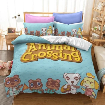 Мультяшная игра Animal Crossing Комплект постельного белья Для мальчиков и девочек Twin Queen Size Пододеяльник Наволочка Кровать Для детей и взрослых Домашний Текстильный Текстиль