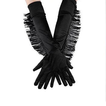 Перчатки для вечеринок для женщин, атласные перчатки, перчатки до локтя для леди, костюм для косплея, сексуальные перчатки с кисточками для ночного клуба, перчатки y2k