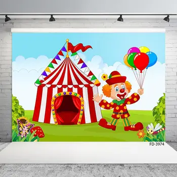 Клоун, разноцветные воздушные шары, цирковой фон для фотографий, фон с компьютерной печатью для детей, реквизит для фотосъемки детского душа, фотофон для фотосъемки