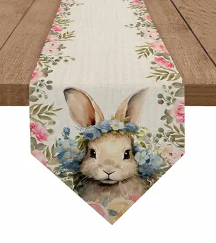 Пасхальный кролик, акварельные цветы, настольная дорожка, Свадебная вечеринка, столовая дорожка, салфетка, декор для домашнего кухонного стола
