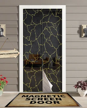 Черная текстура Золотые геометрические линии Магнитная дверная занавеска Летняя гостиная Спальня Домашняя дверная занавеска с противомоскитной сеткой