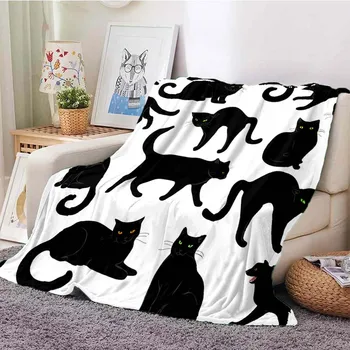 Одеяло с рисунком мультяшного черного кота, фланелевое одеяло для дивана, супер мягкое одеяло, тонкое одеяло, охлаждающее одеяло