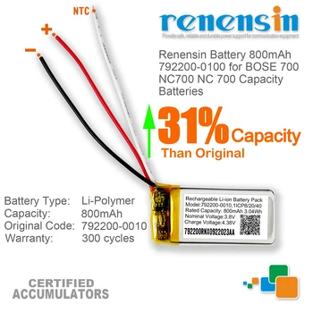 Аккумулятор высокой емкости Renensin 3,8 В 800 мАч 792200-0100 для аккумуляторов BOSE 700 NC700 емкостью NC 700