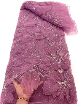 Роскошные Нигерийские бусины ручной работы, кружевная ткань 2024, Высококачественная вышивка пайетками, Африканская Французская кружевная ткань для платья Xc