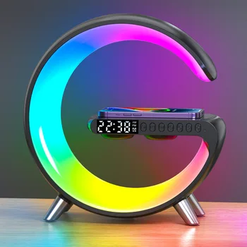 Многофункциональные часы-ночник, интеллектуальный звук, будильник 3 В 1, настольная лампа, беспроводная зарядка, семицветный динамик Bluetooth