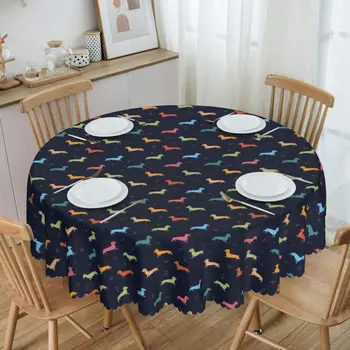 Круглая скатерть с разноцветными сосисками, собачками и сердечками, водонепроницаемая скатерть, 60-дюймовое покрытие стола для столовой кухни