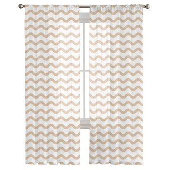 Бело-коричневые абстрактные прозрачные шторы в геометрическую полоску с рябью, занавески для гостиной, Жалюзи для спальни, Детский декор для дома