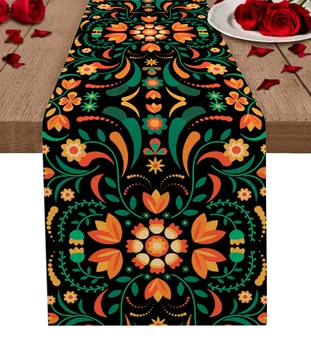 Настольная дорожка с мексиканским рисунком в виде цветка, Свадебная Праздничная вечеринка, Скатерть для обеденного стола, Салфетка для столовых приборов, украшение для домашней кухни