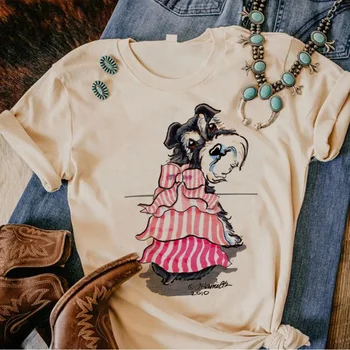 Женская футболка с рисунком шнауцера, уличная одежда в стиле манга, забавная одежда японского дизайнера для девочек
