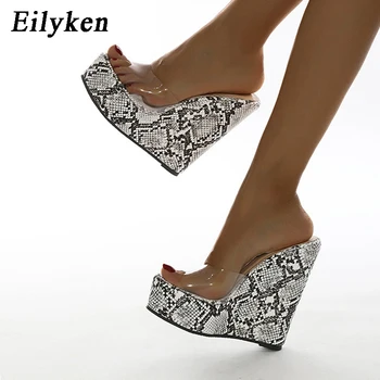 Eilyken, Летняя Прозрачная ПВХ обувь с открытым носком и животными принтами, Женские тапочки на платформе и танкетке, Сандалии, Модная женская обувь на высоком каблуке.