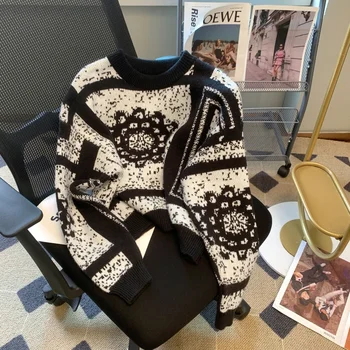 Винтажные женские свитера, Свободные осенне-зимние пуловеры, модная одежда, кашемировый трикотаж с длинным рукавом и круглым вырезом, джемперы