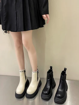 Обувь, сапоги, Ботфорты-Женская зимняя обувь с круглым носком, Осенняя женская обувь в стиле Лолиты 2023, до середины икры, резиновые сапоги до середины икры, массивные каблуки-копыта