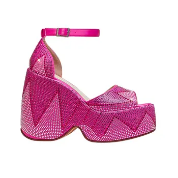новые летние роскошные туфли большого размера на платформе с круглой головкой розового цвета с рейнскими бриллиантами 2023 года