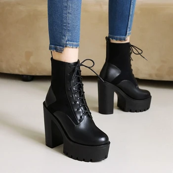 Zapatos De Mujer/2021; зимние женские ботинки Ankel; ботинки на платформе для подиума и ночного клуба; обувь на шнуровке на высоком каблуке 13 см; пикантные 5185