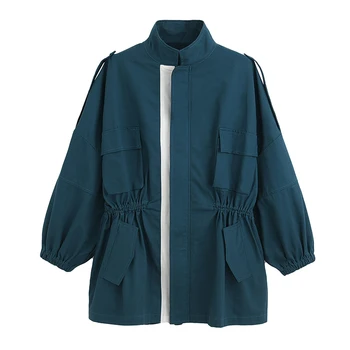 Женская прямая однотонная куртка-ветровка с карманом на молнии, свободная повседневная ветровка с длинным рукавом, женская куртка
