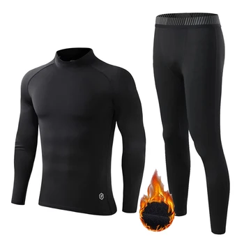 Зимняя мужская одежда для фитнеса, флисовая компрессионная рубашка, нижнее термобелье, детское лыжное нижнее белье, спортивный теплый базовый слой, черный