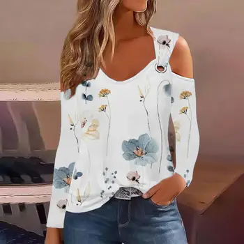 Женская рубашка свободного кроя, блузка с V-образным вырезом в цветочную полоску, стильный женский топ с металлическим обручем на весну-осень, легкая женская рубашка