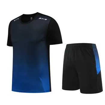 Мужские комплекты для бега, Быстросохнущие спортивные тренировочные костюмы градиентного цвета, модные футболки и шорты для бега трусцой на открытом воздухе