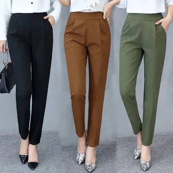 Женские брюки для женских низов Леггинсы 2022 Весенне-осенняя одежда Модные повседневные эластичные брюки с высокой талией