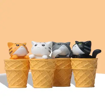 Мини-модель кошки с высокой имитацией Детализированной Текстуры, Аксессуары для украшения, Рожки для мороженого, Миниатюрная Модель Кошки в японском стиле для детей