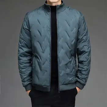 Мужская куртка Стильная мужская зимняя куртка, непромокаемое пальто с боковыми карманами, воротником-стойкой, утолщенные куртки с длинными рукавами