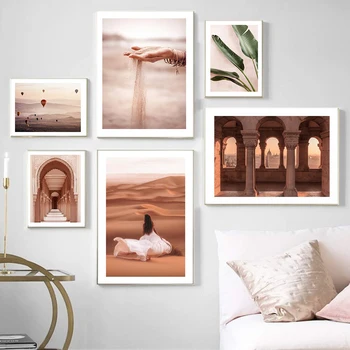 Скандинавская дверь из марокко, коридор, песочные руки, плакаты с пустыней, лист бохо, холст, картины для гостиной, декоративная живопись без рамы
